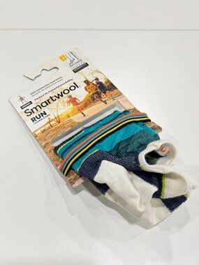 Smartwool Women's Large Run Zero Cushion Striped Low Ankle Socks Teal Blue NWT